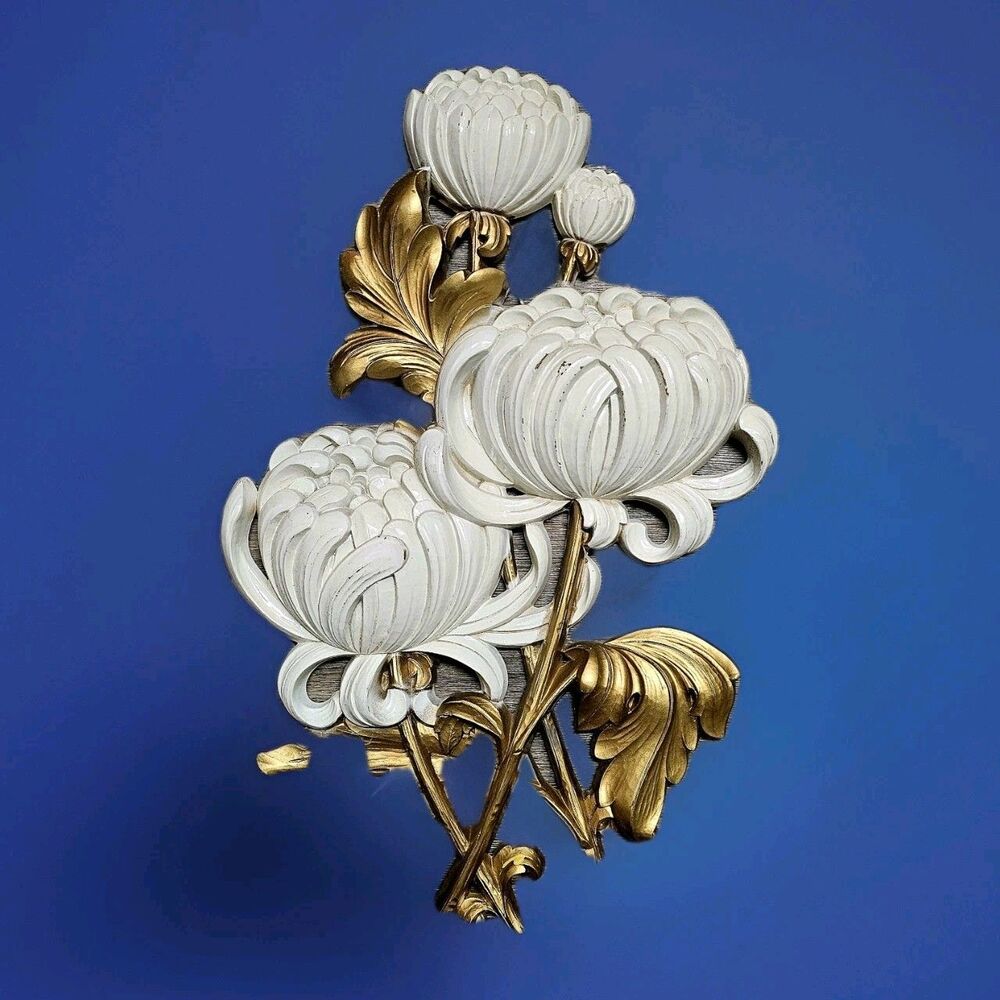 MCM 1962 SYROCO D 🌷  MUM Wall Hanging GOLD LEAVES Chrysanthemum FLOWER 🌷  4460